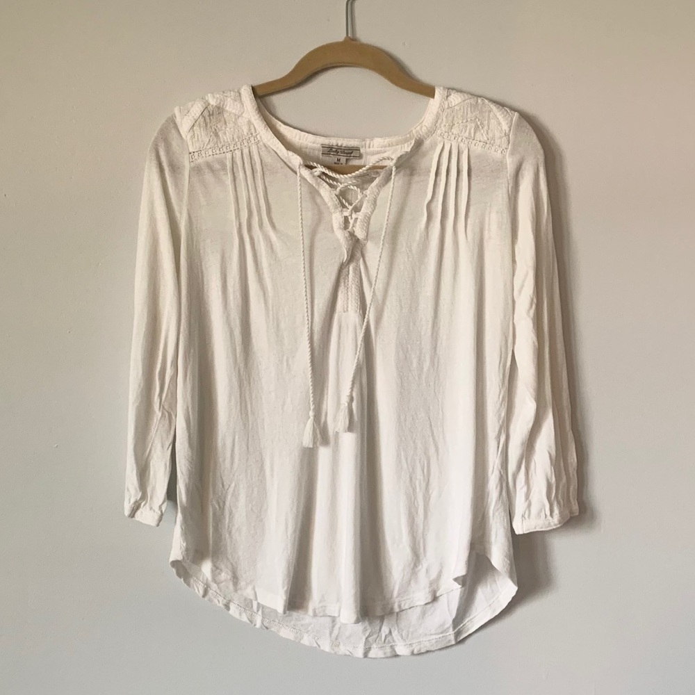 Lucky Brand White Tassel Blouse